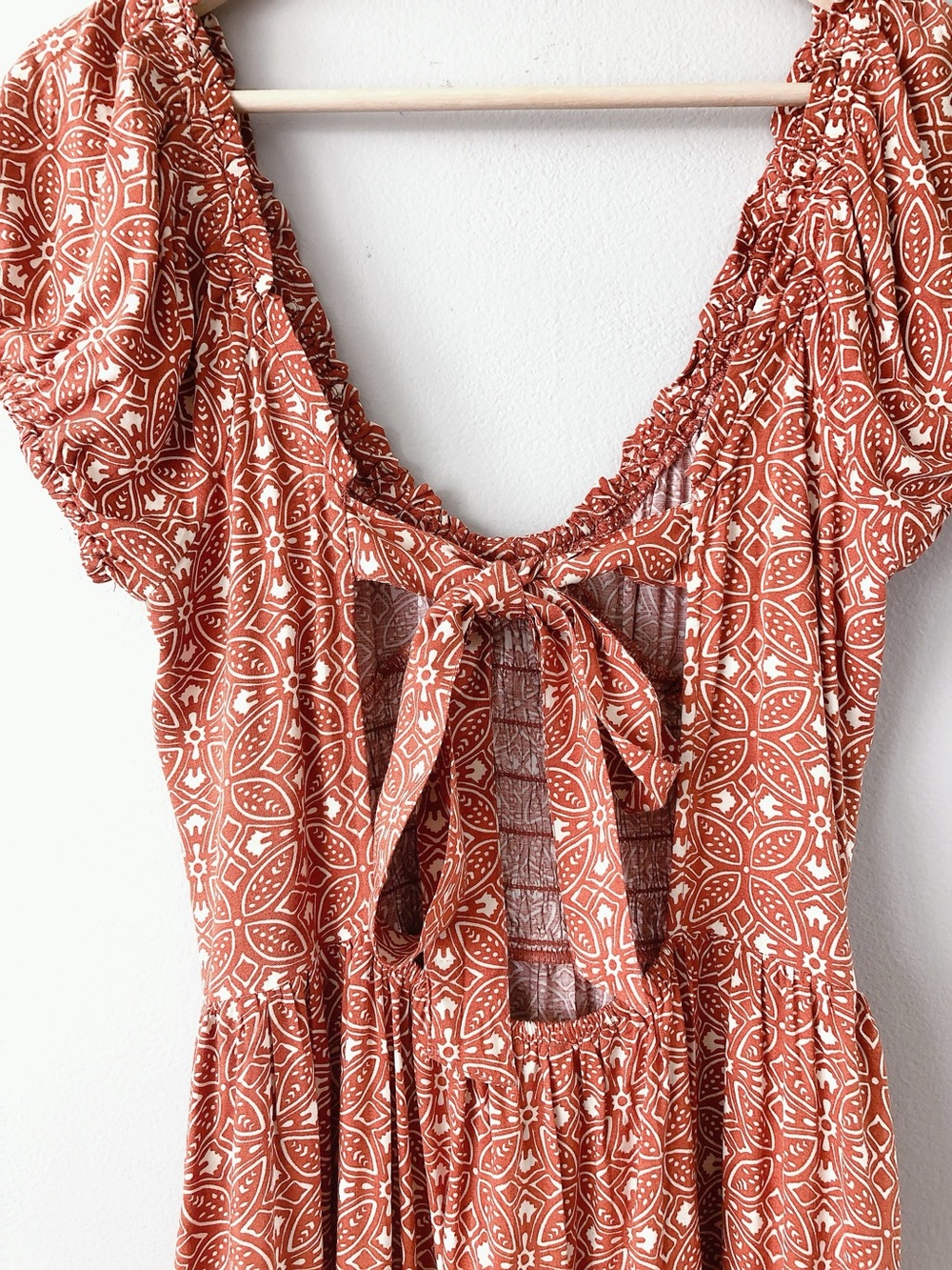 Patrons of Peace Smocked Boho Maxi Dress Geometric Print Women’s Medium long - Picture 5 of 11